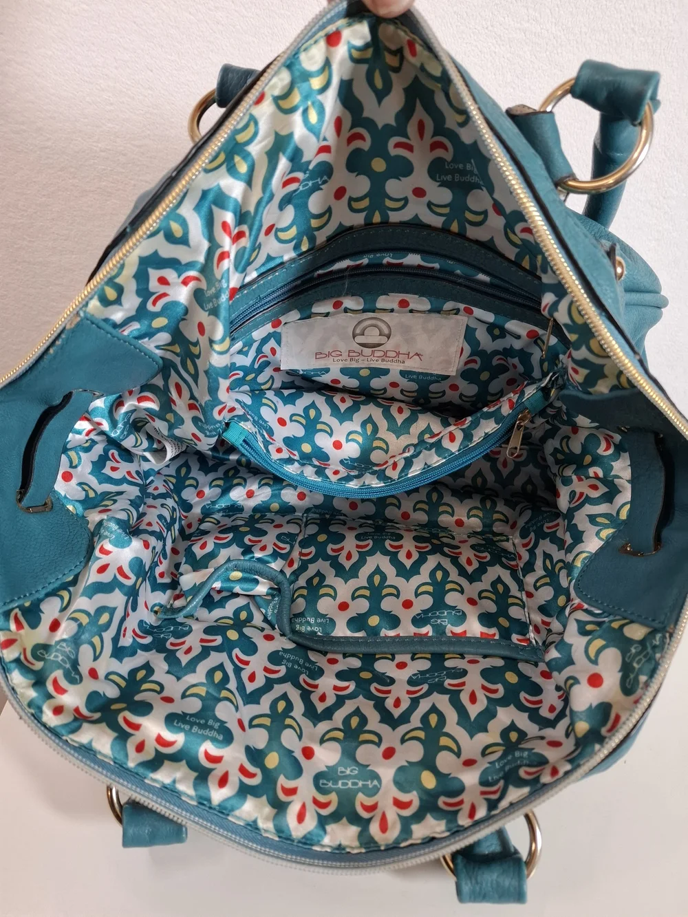 Big Buddha Teal Woven-Panel Tote with Gold Studs - Picture 4 of 14